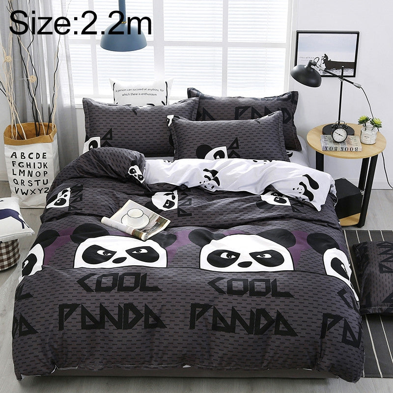 ELECTROPRIME 4 PCS/Set Bedding Set Happy Family Pattern Duvet Cover Flat Sheet Pillowcase Set, Size:2.2M(Panda Babe)