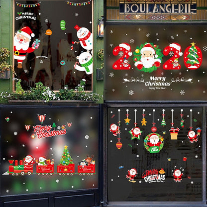 ELECTROPRIME Christmas Wall Stickers Window Glass Festival Wall Stickers Santa Mural New Year Home Decoration(Gift Box Santa)