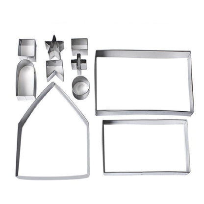 ELECTROPRIME 10 in 1 3D Stainless Steel Biscuit Mold Christmas Gingerbread House Baking Tools