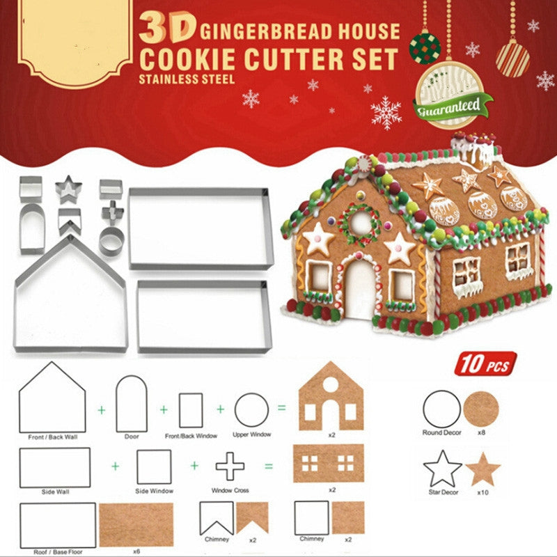 ELECTROPRIME 10 in 1 3D Stainless Steel Biscuit Mold Christmas Gingerbread House Baking Tools