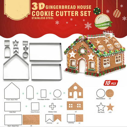 ELECTROPRIME 10 in 1 3D Stainless Steel Biscuit Mold Christmas Gingerbread House Baking Tools