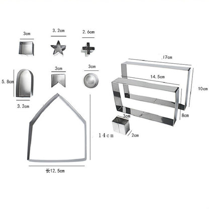 ELECTROPRIME 10 in 1 3D Stainless Steel Biscuit Mold Christmas Gingerbread House Baking Tools