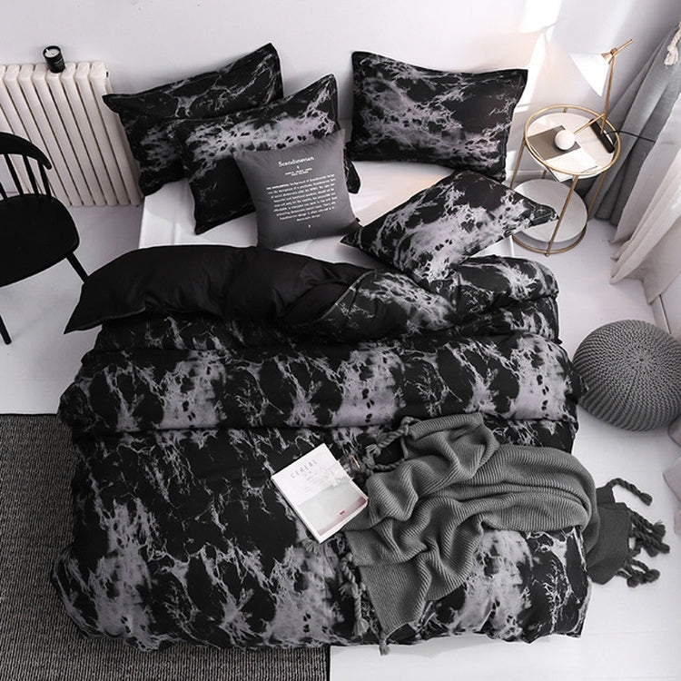 ELECTROPRIME Luxury Bedding Black Marble Pattern Set Sanded Printed Quilt Cover Pillowcase, Size:175x220cm(Marble - Black)