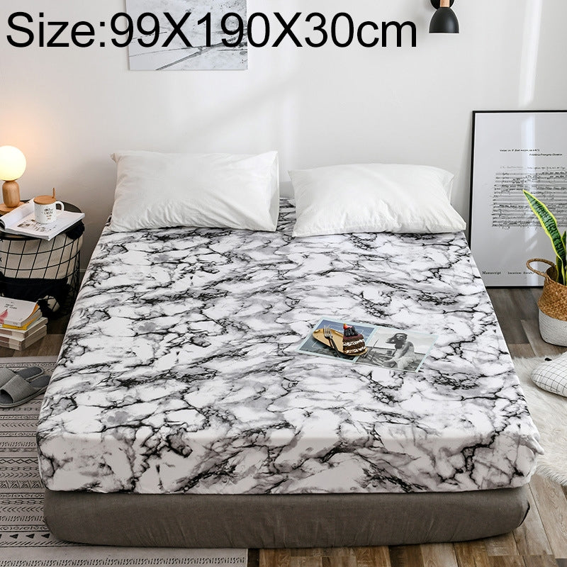 ELECTROPRIME Marble Pattern Bed Dust Cover Mattress Protective Case Fitted Sheet Cover Bedclothes, Size:99X190X30cm(White)