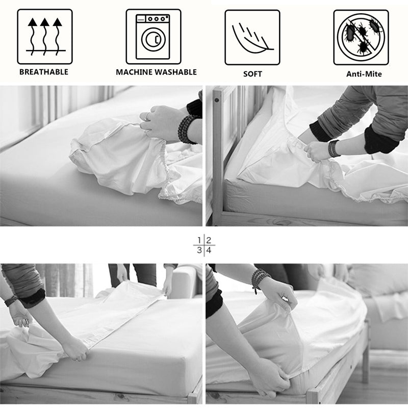 ELECTROPRIME Marble Pattern Bed Dust Cover Mattress Protective Case Fitted Sheet Cover Bedclothes, Size:99X190X30cm(White)
