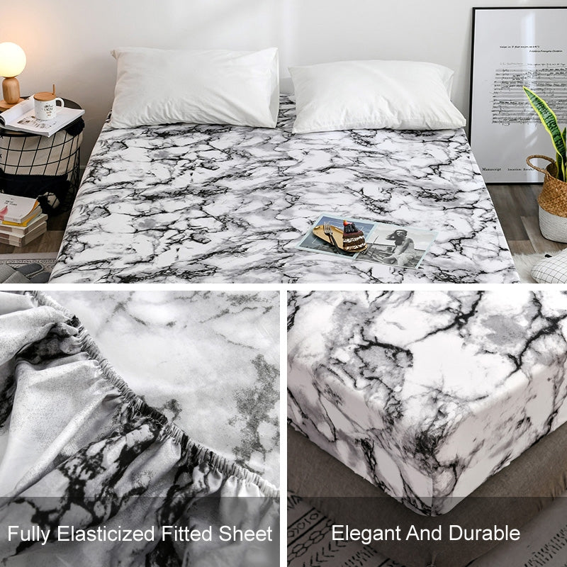 ELECTROPRIME Marble Pattern Bed Dust Cover Mattress Protective Case Fitted Sheet Cover Bedclothes, Size:99X190X30cm(White)