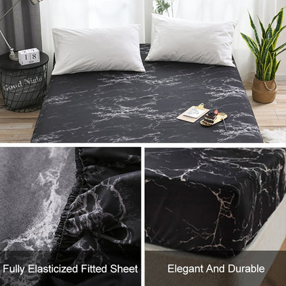 ELECTROPRIME Marble Pattern Bed Dust Cover Mattress Protective Case Fitted Sheet Cover Bedclothes, Size:198X203X30cm(Black)