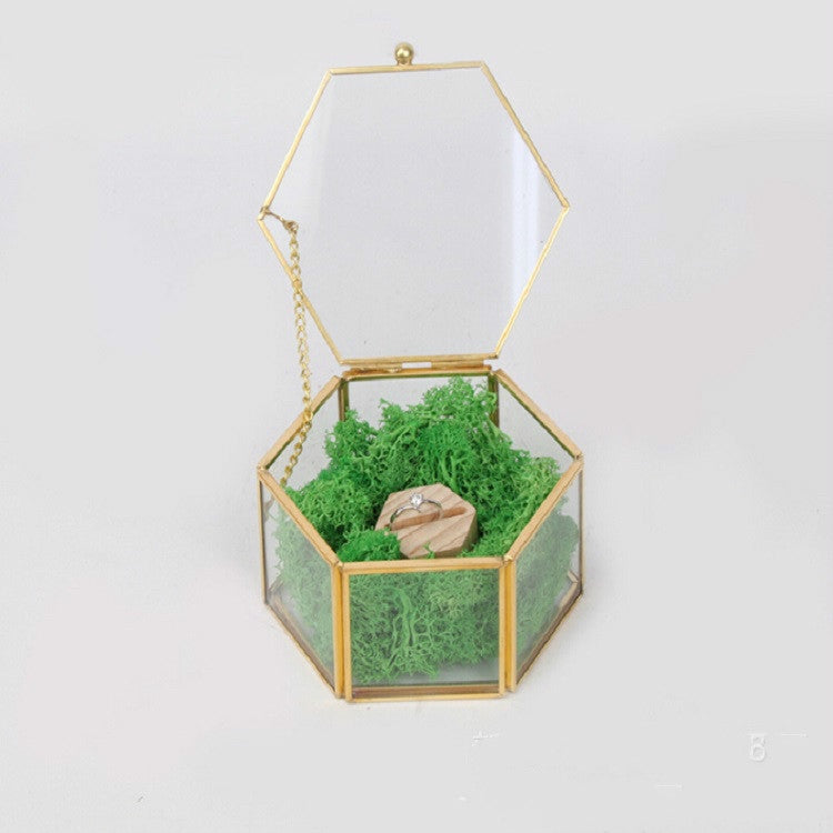 ELECTROPRIME Hand Soldered Six-sided Clamshell C Wedding Ring Box Eternal Flower Box, Size:12x11x6cm(Gold)