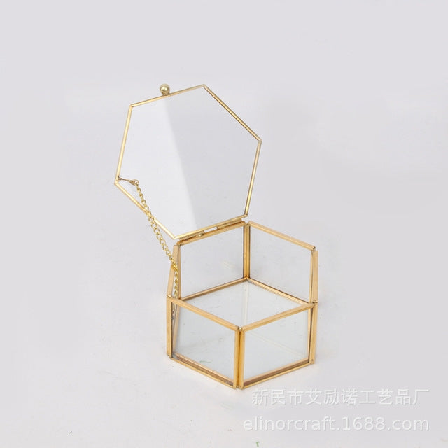 ELECTROPRIME Hand Soldered Six-sided Clamshell C Wedding Ring Box Eternal Flower Box, Size:15x15x7.5cm(Gold)