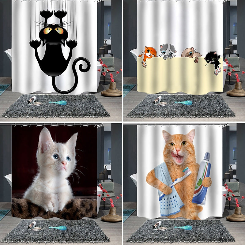 ELECTROPRIME Funny Cat Series Shower Curtain Printing Polyester Waterproof Mildew Shower Curtain, Size:180x200cm( GJRX-289)