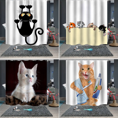 ELECTROPRIME Funny Cat Series Shower Curtain Printing Polyester Waterproof Mildew Shower Curtain, Size:180x200cm(GJRX-383)