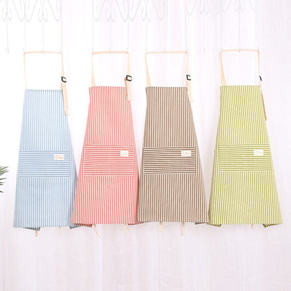 ELECTROPRIME Kitchen Antifouling Sleeveless Apron Adult Work Housework Polyester Cotton Vertical Striped Apron Coverall Random Color Delivery, Size:71x67cm