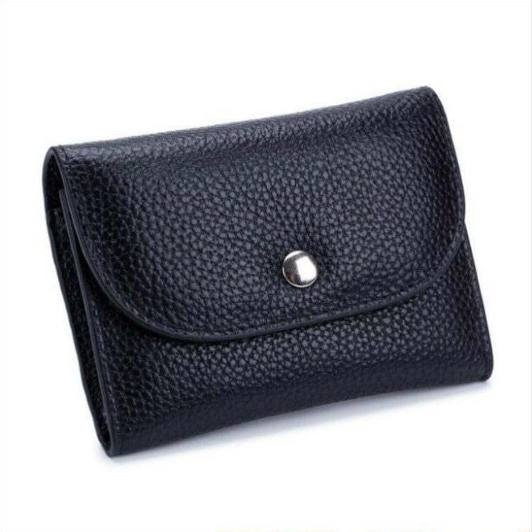 ELECTROPRIME Short Mini Slim Top-grain Leather Wallet Card Bag Zip Coin Pocket(Black)