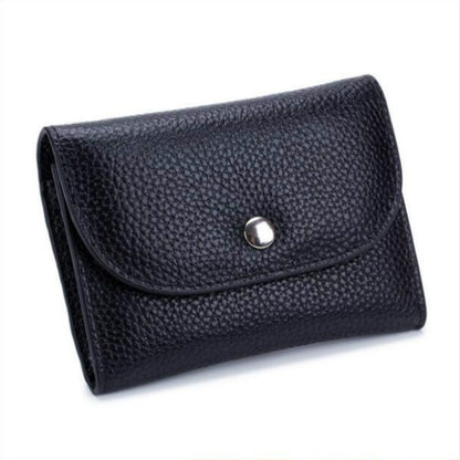 ELECTROPRIME Short Mini Slim Top-grain Leather Wallet Card Bag Zip Coin Pocket(Black)