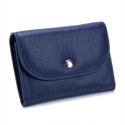 ELECTROPRIME Short Mini Slim Top-grain Leather Wallet Card Bag Zip Coin Pocket(Blue)