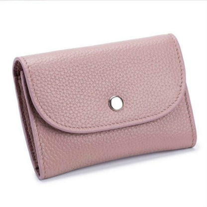 ELECTROPRIME Short Mini Slim Top-grain Leather Wallet Card Bag Zip Coin Pocket(Pink)