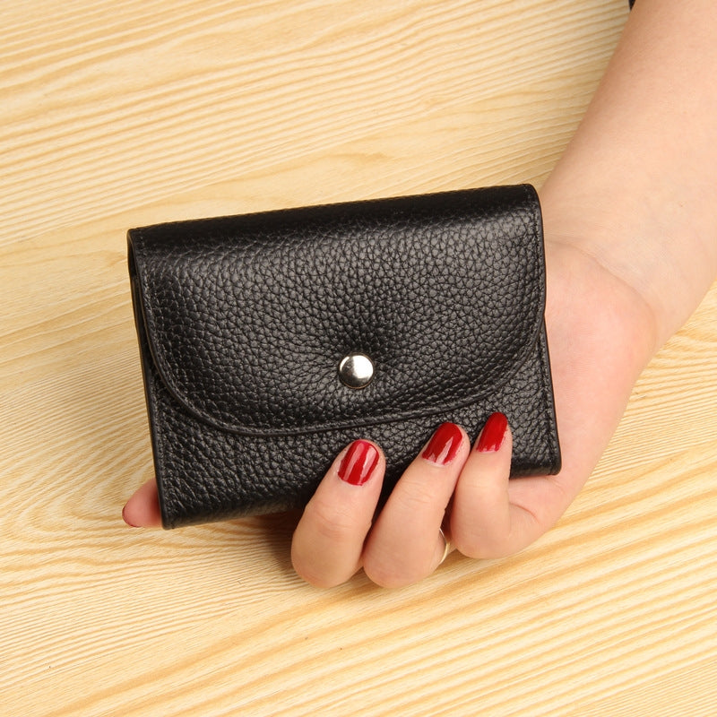 ELECTROPRIME Short Mini Slim Top-grain Leather Wallet Card Bag Zip Coin Pocket(Pink)