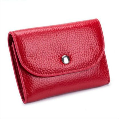 ELECTROPRIME Short Mini Slim Top-grain Leather Wallet Card Bag Zip Coin Pocket(Big Red)