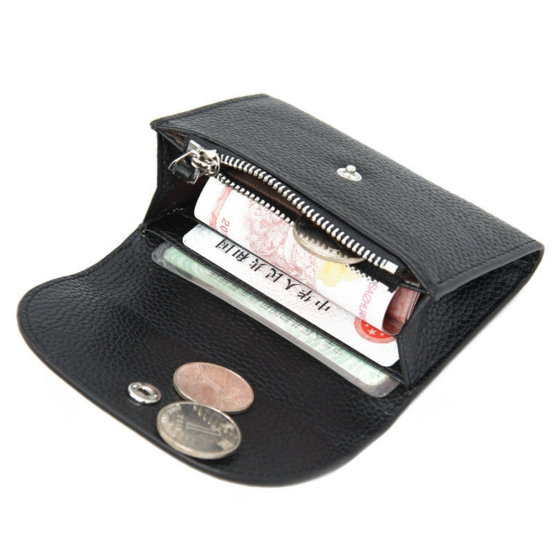 ELECTROPRIME Short Mini Slim Top-grain Leather Wallet Card Bag Zip Coin Pocket(Big Red)