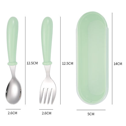 ELECTROPRIME 3 PCS/ Set 304 Stainless Steel Spoon and Fork Box Cute Baby Kindergarten Tableware Set(Pink)