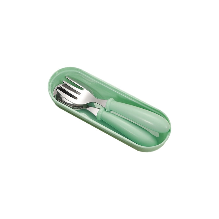 ELECTROPRIME 3 PCS/ Set 304 Stainless Steel Spoon and Fork Box Cute Baby Kindergarten Tableware Set(Green)