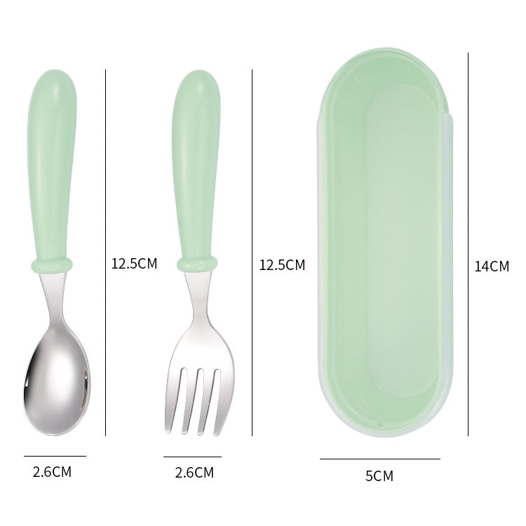 ELECTROPRIME 3 PCS/ Set 304 Stainless Steel Spoon and Fork Box Cute Baby Kindergarten Tableware Set(Green)