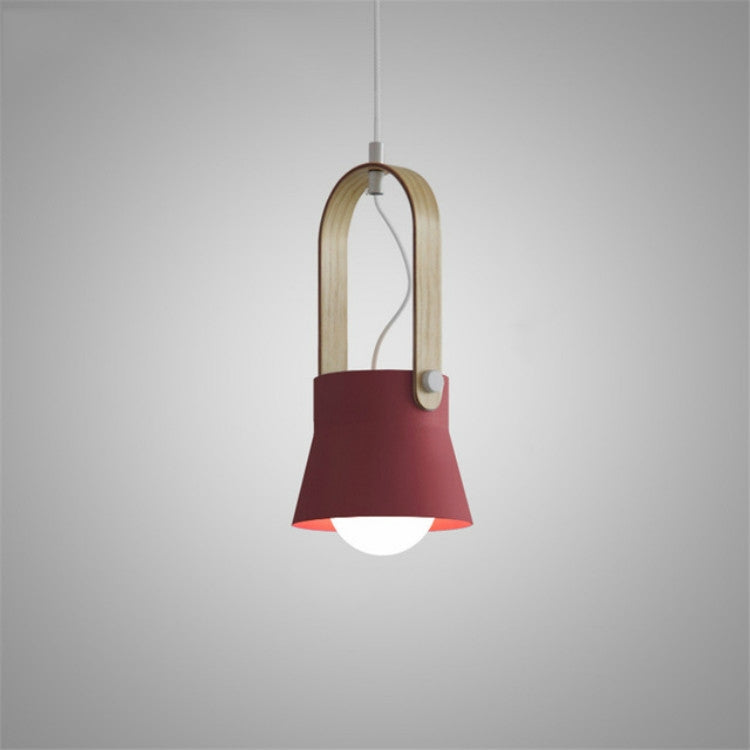 ELECTROPRIME Wood Grain Creative Simple Personality Restaurant Chandelier Single Head Study Bedroom Macaron Bar Small Lamp without Light Source, Size:S(Red)