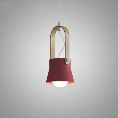 ELECTROPRIME Wood Grain Creative Simple Personality Restaurant Chandelier Single Head Study Bedroom Macaron Bar Small Lamp without Light Source, Size:S(Red)