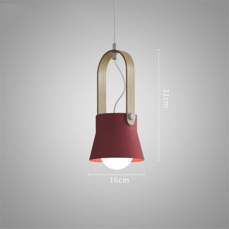 ELECTROPRIME Wood Grain Creative Simple Personality Restaurant Chandelier Single Head Study Bedroom Macaron Bar Small Lamp without Light Source, Size:S(Red)