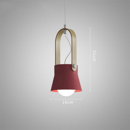 ELECTROPRIME Wood Grain Creative Simple Personality Restaurant Chandelier Single Head Study Bedroom Macaron Bar Small Lamp without Light Source, Size:S(Red)