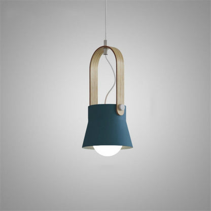 ELECTROPRIME Wood Grain Creative Simple Personality Restaurant Chandelier Single Head Study Bedroom Macaron Bar Small Lamp without Light Source, Size:S(Blue)