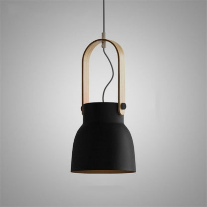ELECTROPRIME Wood Grain Creative Simple Personality Restaurant Chandelier Single Head Study Bedroom Macaron Bar Small Lamp without Light Source, Size:M(Black)