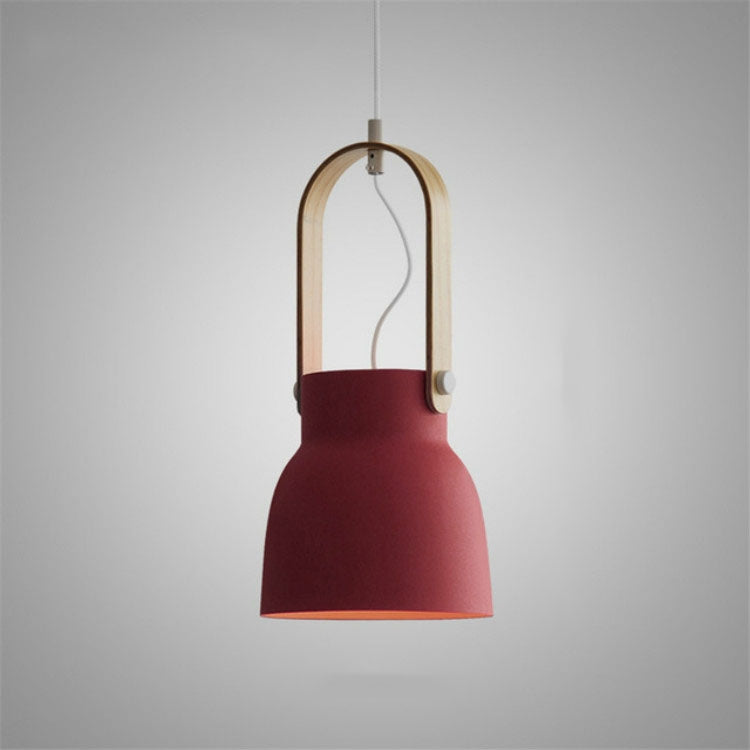 ELECTROPRIME Wood Grain Creative Simple Personality Restaurant Chandelier Single Head Study Bedroom Macaron Bar Small Lamp without Light Source, Size:M(Red)