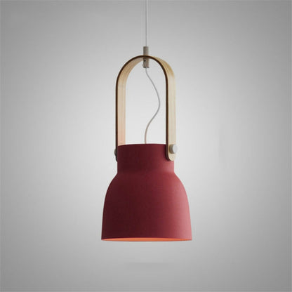 ELECTROPRIME Wood Grain Creative Simple Personality Restaurant Chandelier Single Head Study Bedroom Macaron Bar Small Lamp without Light Source, Size:M(Red)