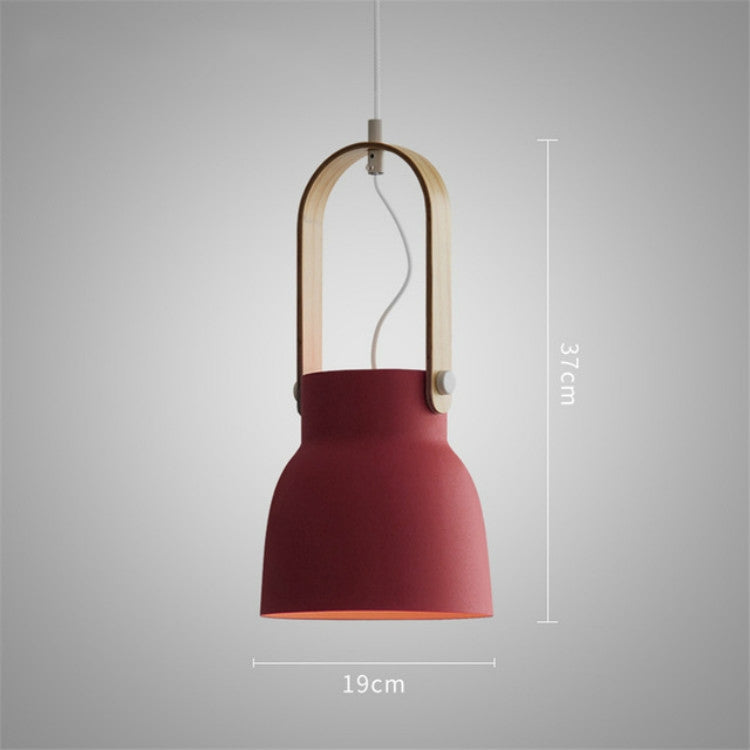 ELECTROPRIME Wood Grain Creative Simple Personality Restaurant Chandelier Single Head Study Bedroom Macaron Bar Small Lamp without Light Source, Size:M(Red)