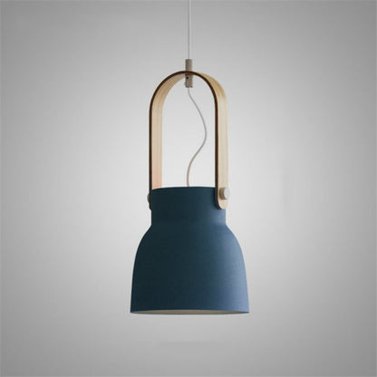ELECTROPRIME Wood Grain Creative Simple Personality Restaurant Chandelier Single Head Study Bedroom Macaron Bar Small Lamp without Light Source, Size:M(Blue)