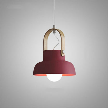 ELECTROPRIME Wood Grain Creative Simple Personality Restaurant Chandelier Single Head Study Bedroom Macaron Bar Small Lamp without Light Source, Size:L(Red)