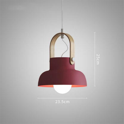 ELECTROPRIME Wood Grain Creative Simple Personality Restaurant Chandelier Single Head Study Bedroom Macaron Bar Small Lamp without Light Source, Size:L(Red)