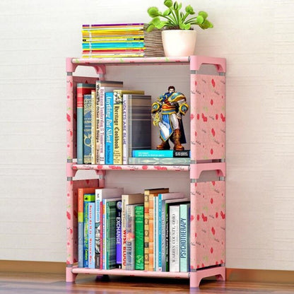 ELECTROPRIME Plastic Steel Tube Multifunctional Combination Holder Student Books Shelf Floor Storage Rack(Cherry)