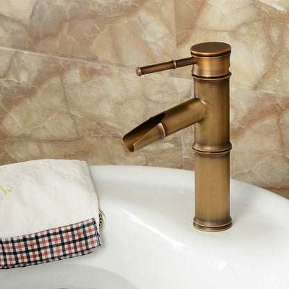 ELECTROPRIME Antique Retro Hot Cold Water Bathroom Counter Basin Bamboo Waterfall Basin Copper Faucet, Specifications:Breaking 2 Knots