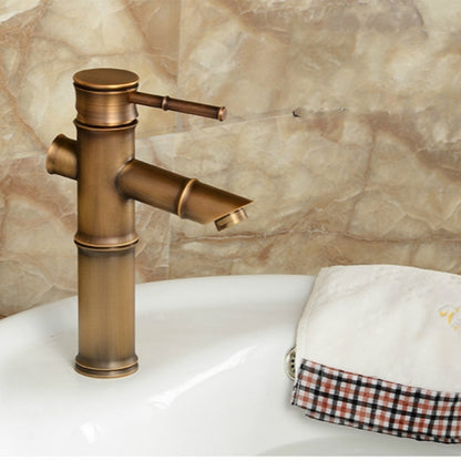 ELECTROPRIME Antique Retro Hot Cold Water Bathroom Counter Basin Bamboo Waterfall Basin Copper Faucet, Specifications:Early 2 Knots