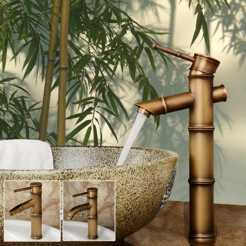 ELECTROPRIME Antique Retro Hot Cold Water Bathroom Counter Basin Bamboo Waterfall Basin Copper Faucet, Specifications:Early 2 Knots