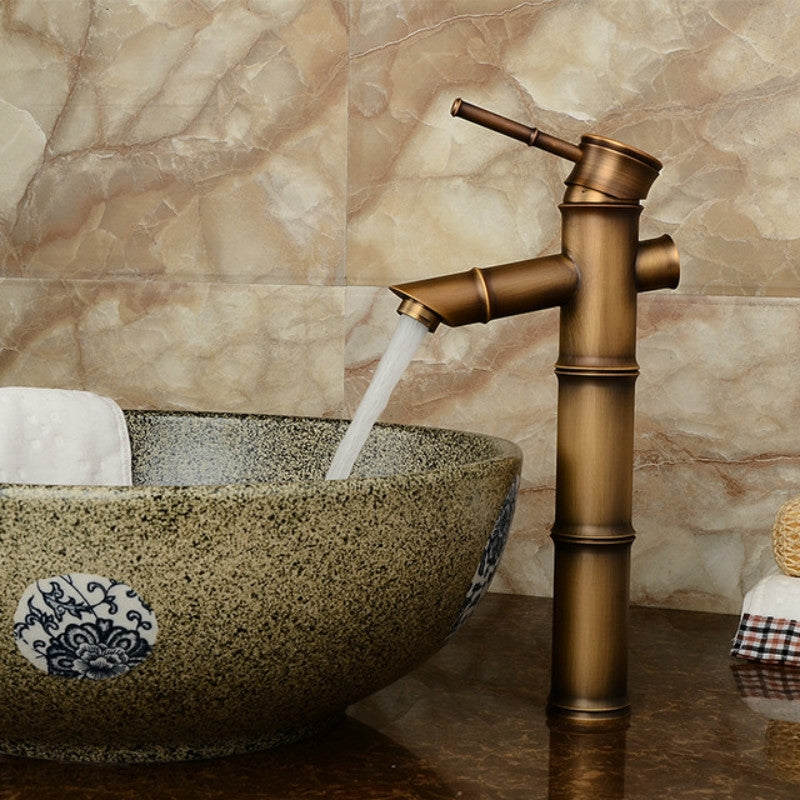 ELECTROPRIME Antique Retro Hot Cold Water Bathroom Counter Basin Bamboo Waterfall Basin Copper Faucet, Specifications:Early 3 Knots