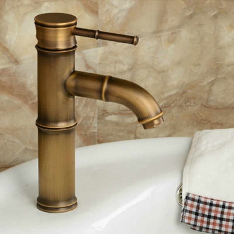 ELECTROPRIME Antique Retro Hot Cold Water Bathroom Counter Basin Bamboo Waterfall Basin Copper Faucet, Specifications:Elbow 2 Knots