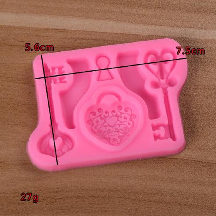 ELECTROPRIME 2 PCS Food Love Lock Key Fondant Silicone Mold DIY Baking Cake Decoration Tool(Pink)