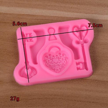 ELECTROPRIME 2 PCS Food Love Lock Key Fondant Silicone Mold DIY Baking Cake Decoration Tool(Pink)