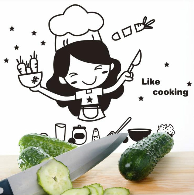 ELECTROPRIME Remove Waterproof Creative Cute Chef Cut Vegetables Kitchen Restaurant Wall Stickers, Size:20x30cm(Black)