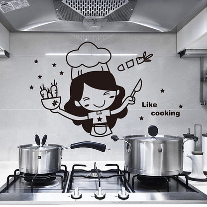 ELECTROPRIME Remove Waterproof Creative Cute Chef Cut Vegetables Kitchen Restaurant Wall Stickers, Size:20x30cm(Black)