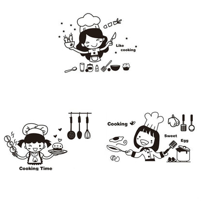 ELECTROPRIME Remove Waterproof Creative Cute Chef Cut Vegetables Kitchen Restaurant Wall Stickers, Size:20x30cm(Black)