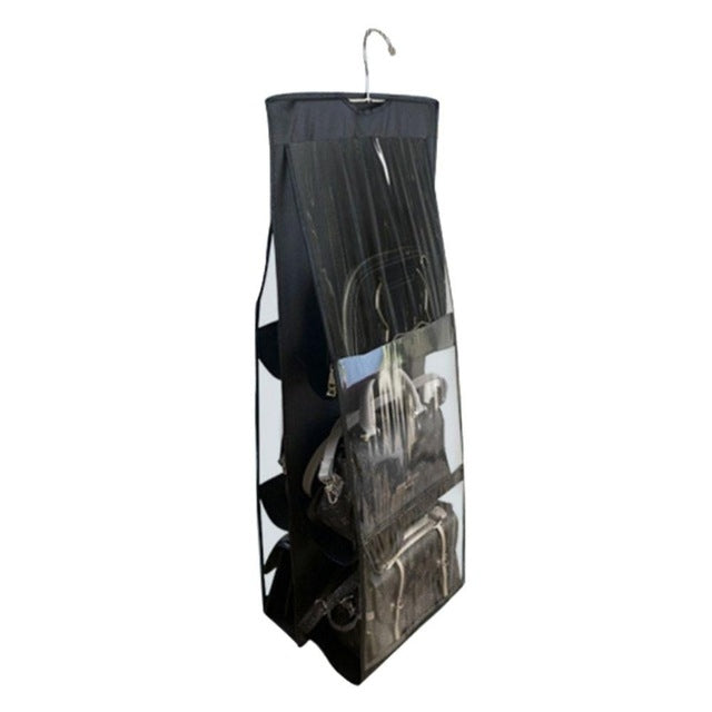 ELECTROPRIME 6 Pockets 3 Layers Foldable Hanging Bag Shelf Bag Purse Handbag Organizer(Black)